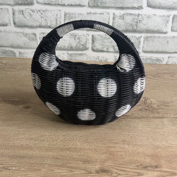 Kate Spade New York Handbags - Kate Spade New York Polka Dot Woven Basket Purse Black White Handle Bag